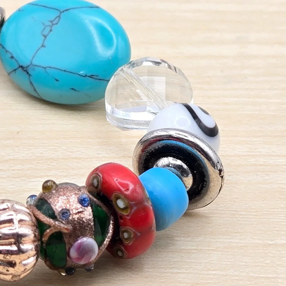 Boho Beaded Stretch Bracelet Glass Metal Ceramic Gemstone‎ Mixed Media